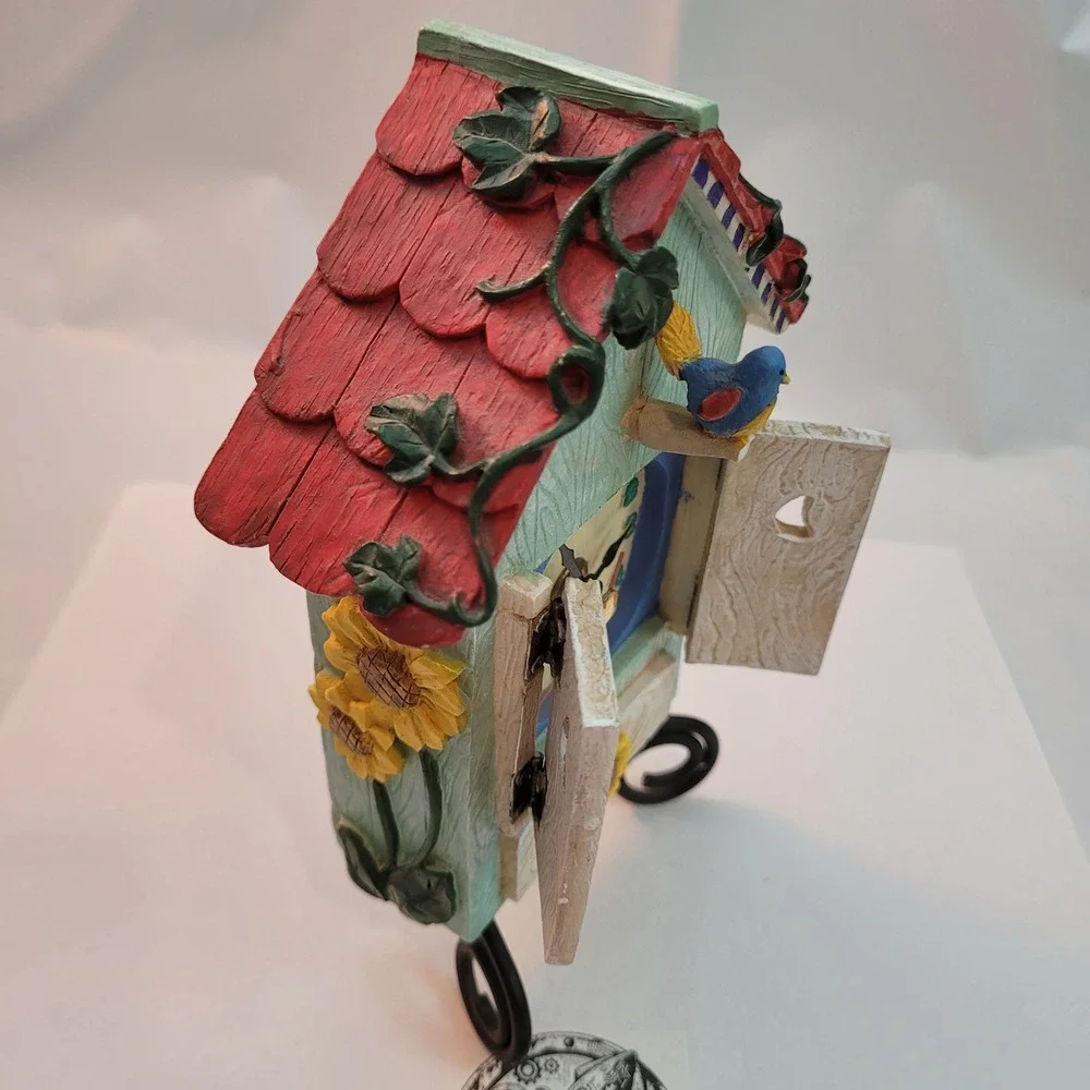 Russ Berrie Birdhouse Table Clock Quartz Sunflower Blue Bird Vintage Decor‎